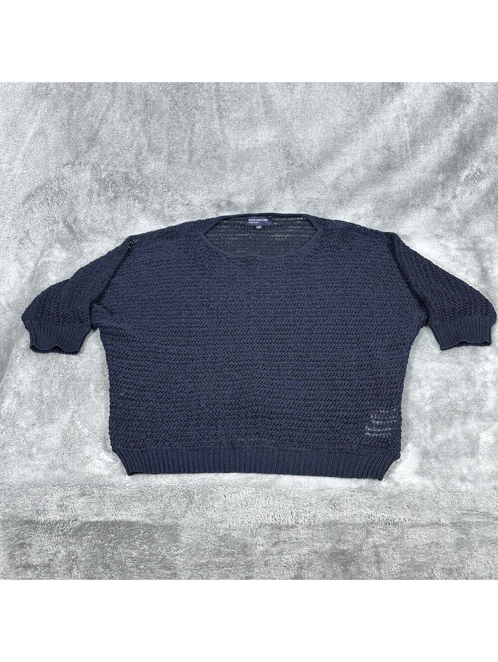 Jones New York Women’s XL Navy Blue Open Knit Sweater Scoop Neck Boho Pullover